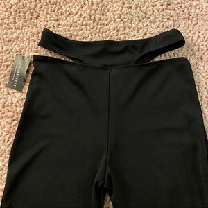 BLACK CUT OUT RIBBED PANTS